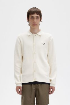 mehed nööp läbi kootud särgi Fred Perry ekru Riietus JHP2NZ440
