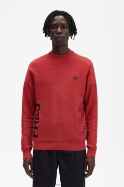 mehed paneelidega graafilise trükiga hüppaja Fred Perry pestud punaseks Riietus JHP2NZ476