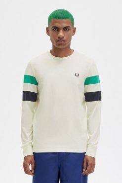 mehed paneelidega pikkade varrukatega T-särk Fred Perry ekru Riietus JHP2NZ564