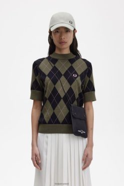 naised lühikeste varrukatega argyle kampsun Fred Perry ühtlane roheline Riietus JHP2NZ685