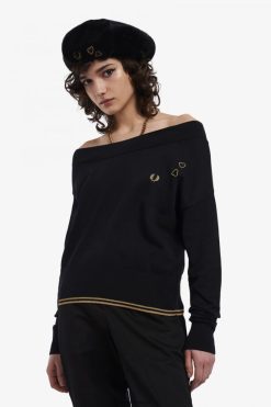 naised õlgadeta kootud topp Fred Perry must Riietus JHP2NZ683