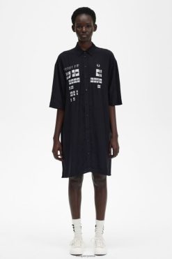 naised tikitud särk kleit Fred Perry must Riietus JHP2NZ615